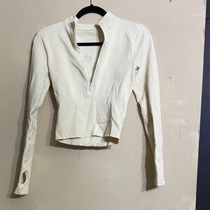 Cream Long Sleeve Zip-Up Top